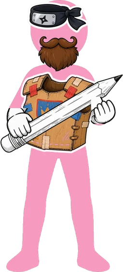 Soldat rose avec bandeau ninja, grosse barbe et armure en carton